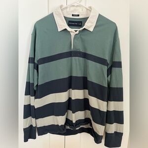 Abercrombie & Fitch Men's Polo - Green and Navy Stripes